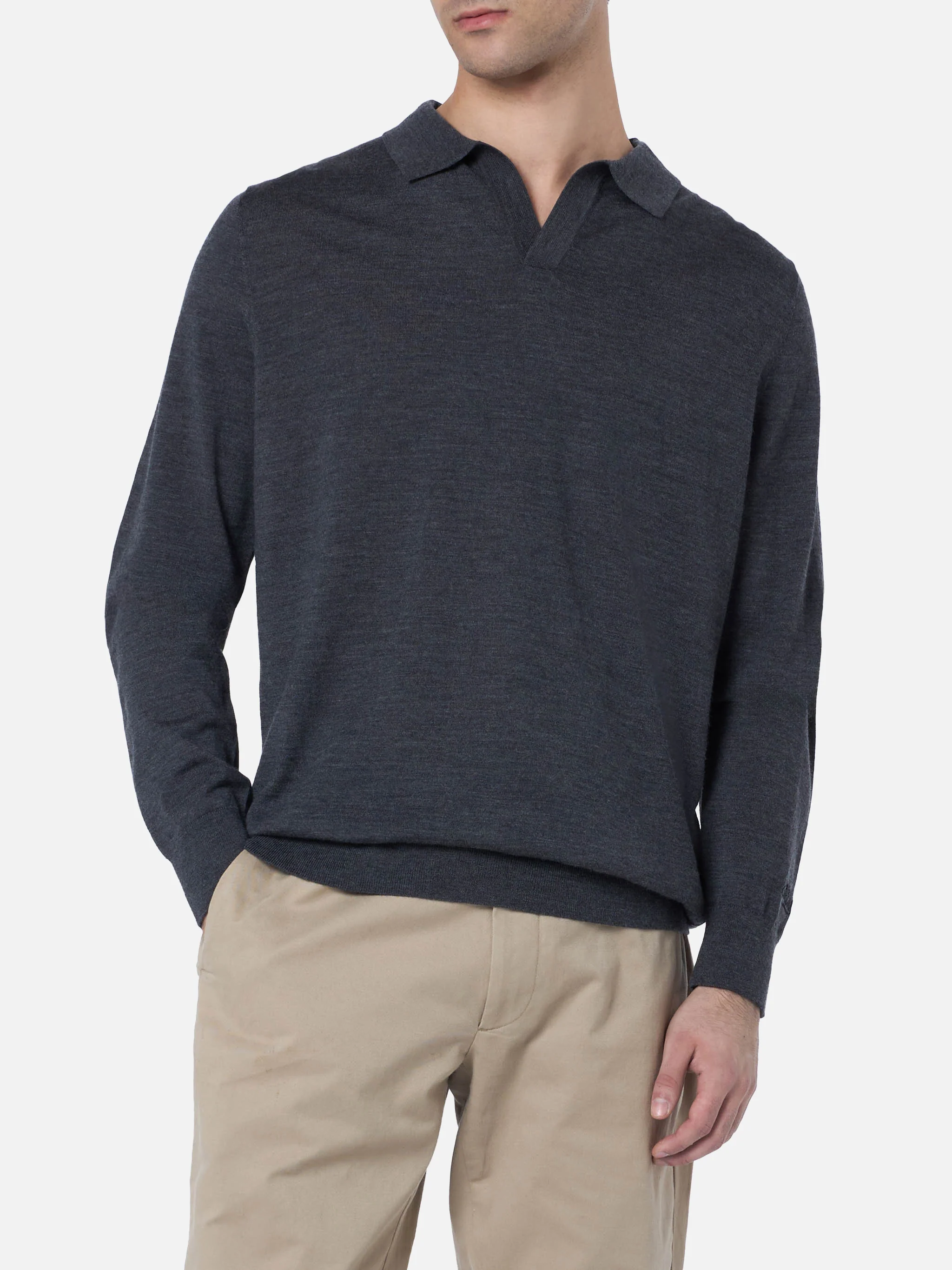 Covent herenpoloshirt van antracietkleurige merinowol