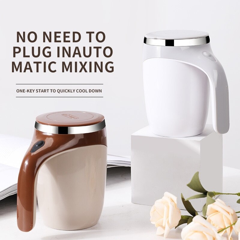 Tasse à café rotative magnétique en acier inoxydable 304 avec agitateur automatique et marque-tasse.