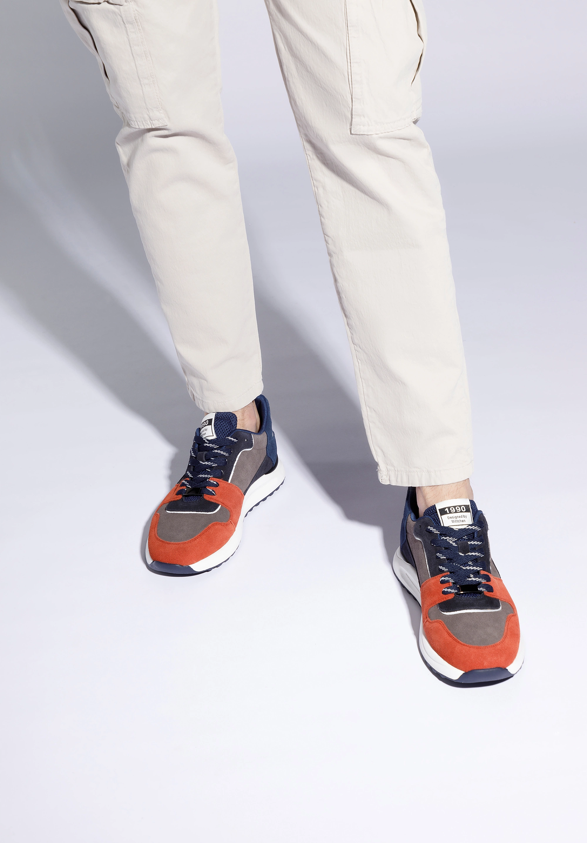 Męskie sneakersy z odblaskową wstawką szaro-pomarańczowe