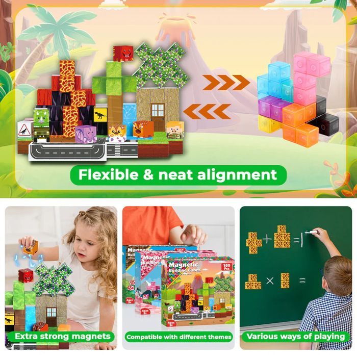 Juego de 100 bloques de construcción magnéticos, bloques cúbicos magnéticos para construir, para niños de 3 a 10 años, juguete sensorial.