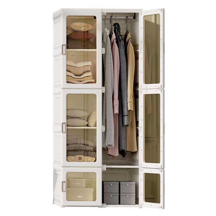 Armoire Chambre,Penderie Armoire de Rangement Garde-Robe,Meuble Rangement,6 Porte et 10 Compartiment 1 Tige Suspendue,Blanc