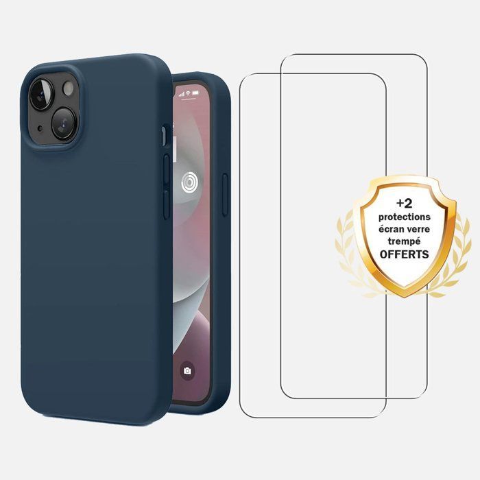 Capa EVETANE à prova de choque compatível com iPhone 13, azul marinho + 2 protetores de tela