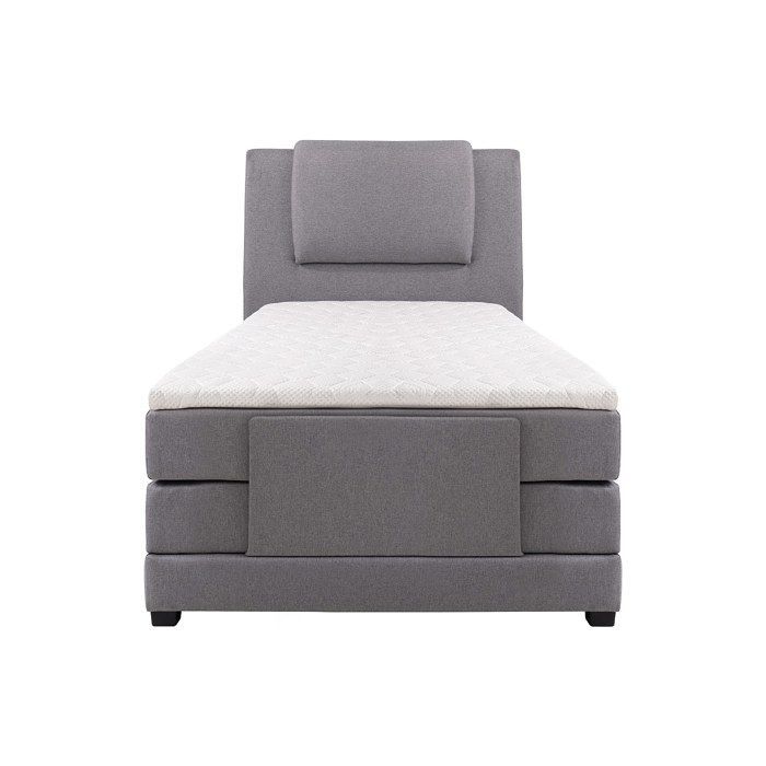 Juego completo de cama con somier que incluye cabecero, base de cama eléctrica ajustable, colchón y cubrecolchón - 100 x 200 cm - Tela - Gris claro -