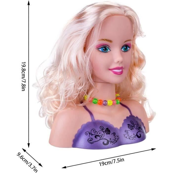 Cabezas de peluquería y maquillaje para niñas, 35 accesorios para el cabello, set de maquillaje, secador de pelo, regalo de juego de imitación para niñas, 19,8 cm
