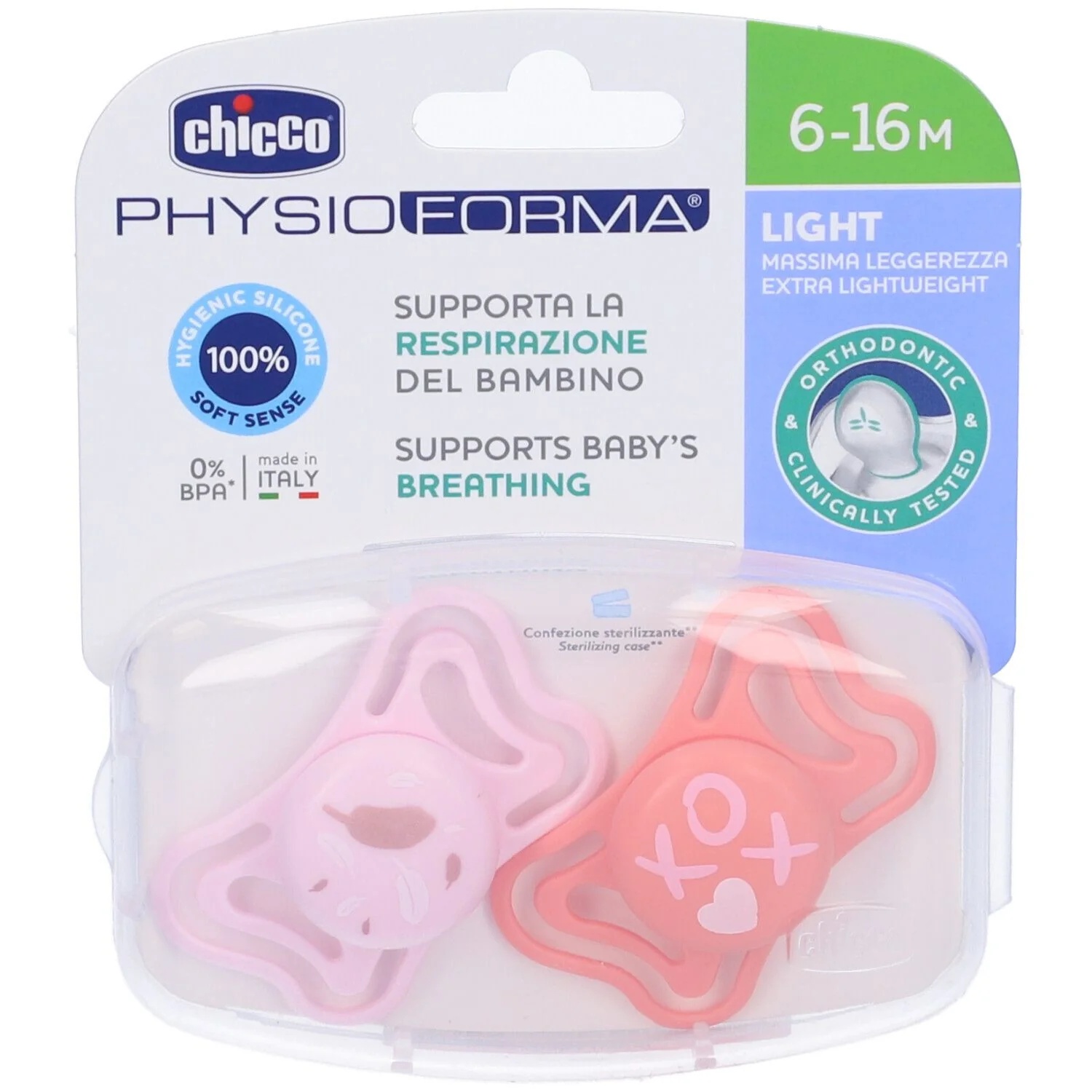 CHICCO Silikon-Schnuller Chicco Light Girl 6-16 Monate 2 Stück