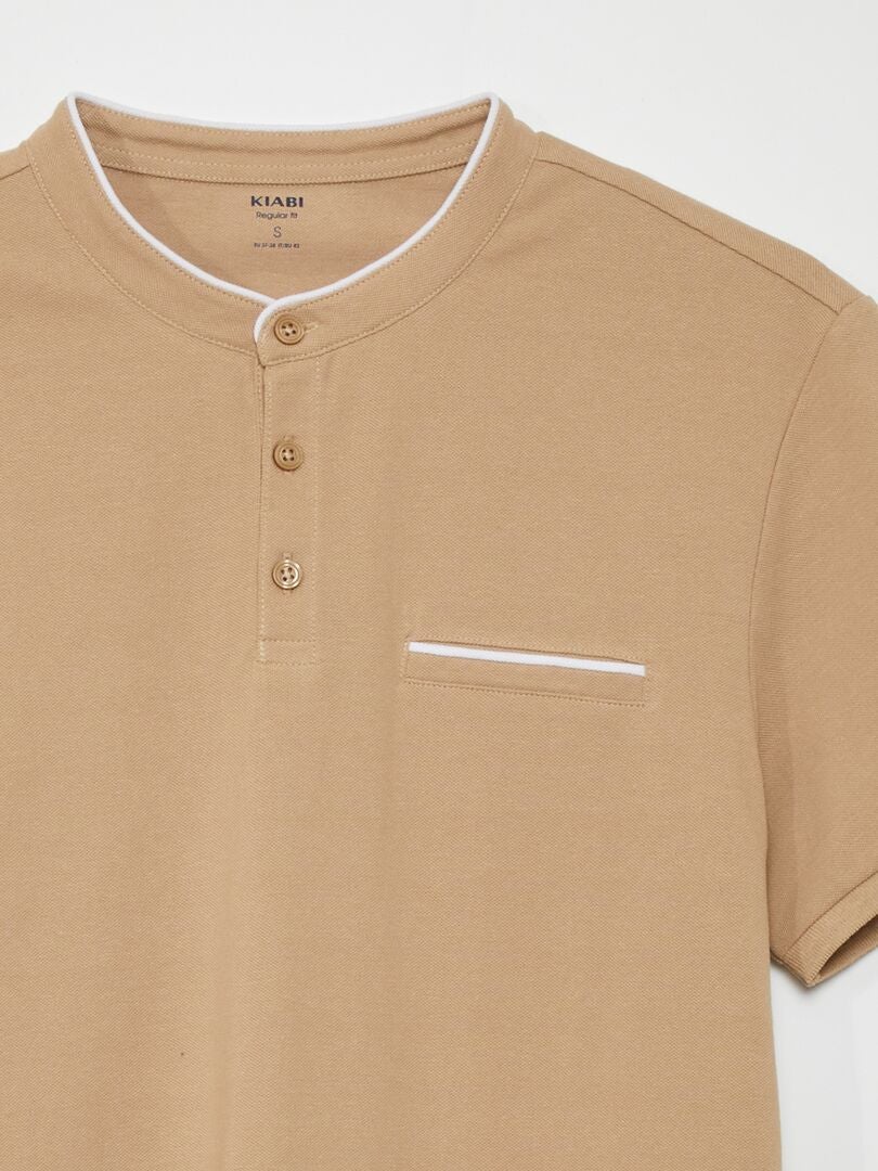 Polo shirt van katoenen piqué met opstaande kraag - BEIGE