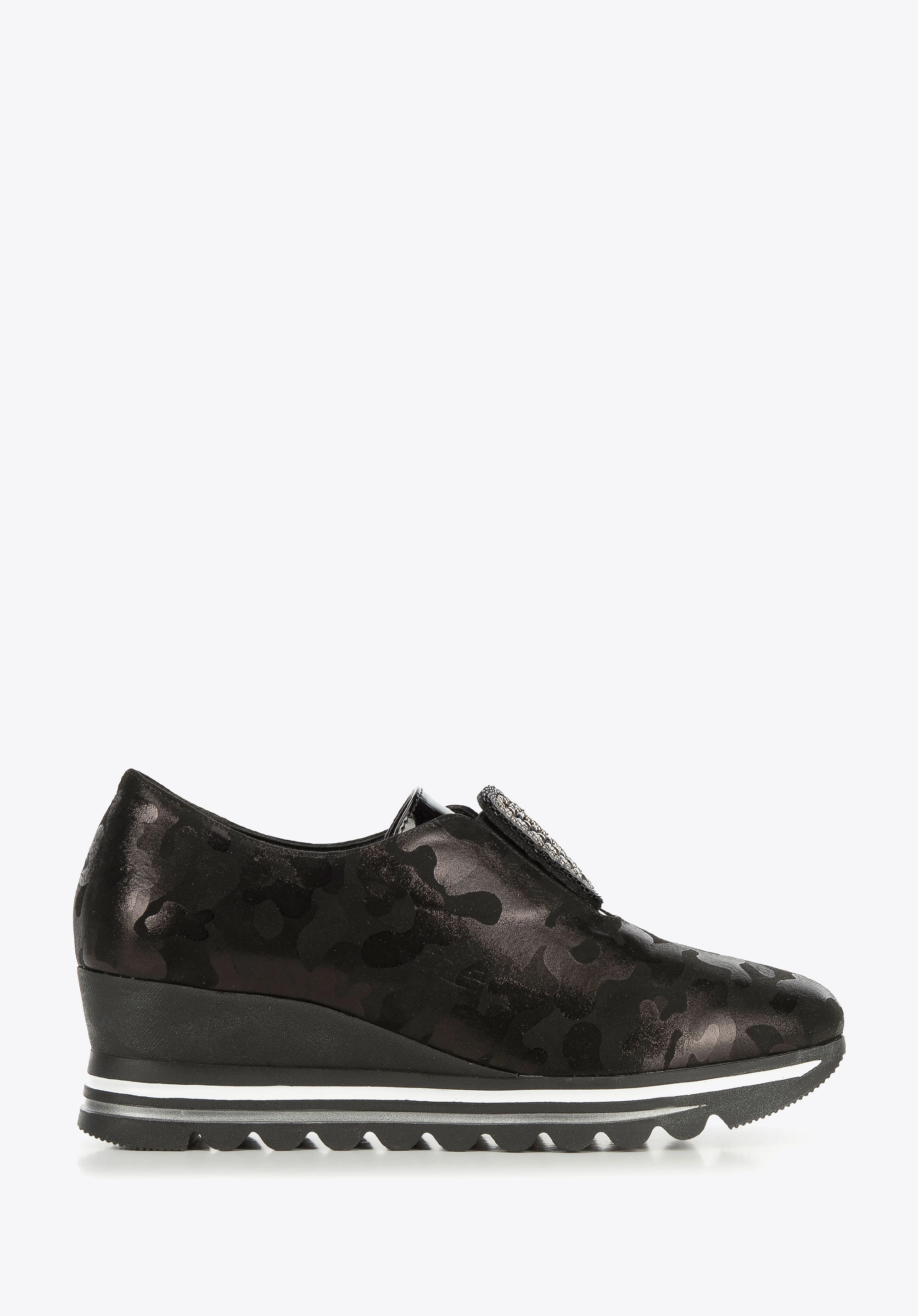 Damskie sneakersy metaliczne na platformie czarne