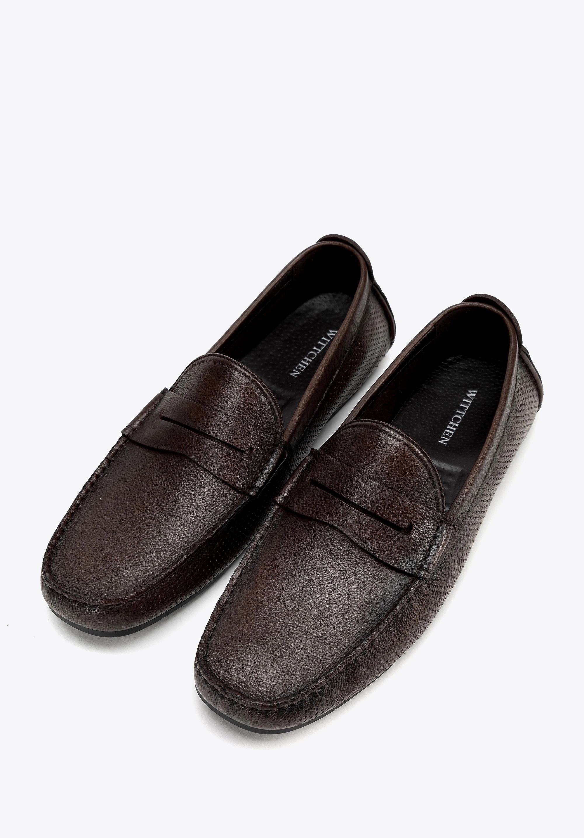 Męskie półbuty slip-on ze skóry brązowe