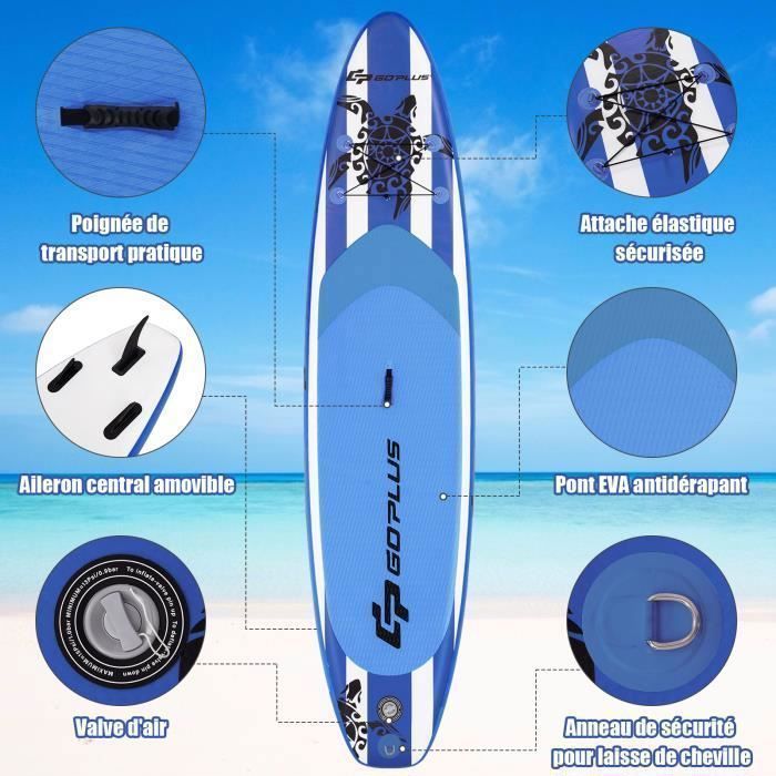 Tabla de paddle surf hinchable COSTWAY para adultos - Kit completo de accesorios - 325x76x15CM - Remo ajustable - Aleta extraíble - Bomba - Mochila - Estilo tortuga