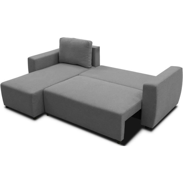 Canapé d'angle convertible réversible 3 à 4 places - PHARELL - Tissu anthracite - Coffre de rangement - L 224 x P 155 x H 85 cm