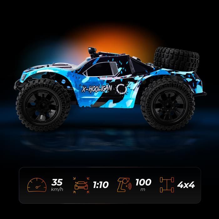 OVERMAX Hooligan Grande voiture télécommandée rapide, échelle 1:10, vitesse 35 km/h, portée 100 mètres, transmission 4x4, 40 min