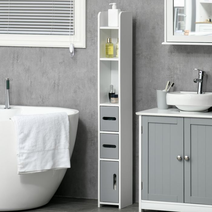 Meuble colonne de salle de bain - kleankin - bois - 15 x 17 x 120 cm - gris