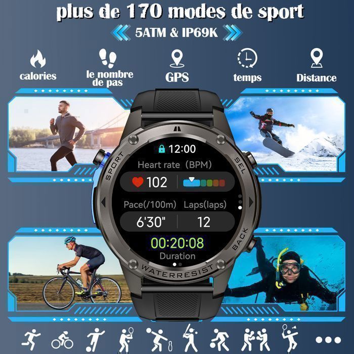 Reloj inteligente para hombre - WENZYLIQUOX - Pantalla AMOLED de 1,43