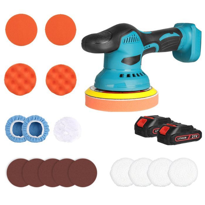 Lijadora inalámbrica de 380 W, 6 velocidades, 6000 rpm, diámetro de 125/150 mm, apta para madera, metal y plástico.