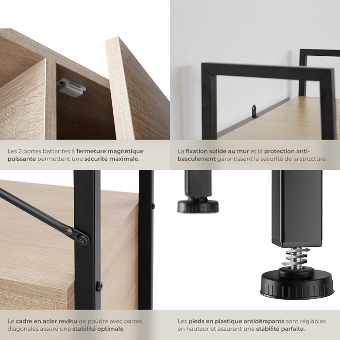 Shelf - TECTAKE - BRENTWOOD shelf with minimalist and industrial design in chipboard, 57.5 x 34 x 173 cm - Light wood
