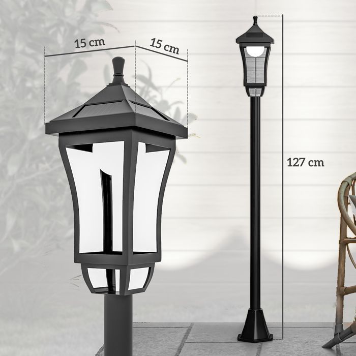 Outdoor floor lamp - Outsunny - LED - classic lantern - 30 lm - height 127 cm - black