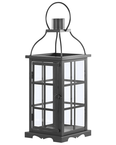 Lampion szklane drzwi metalowy 52 cm czarny