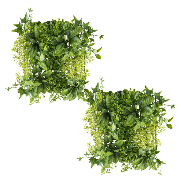 Artificial mixed leaf wall mat, 25x25cm, plastic, set of 2