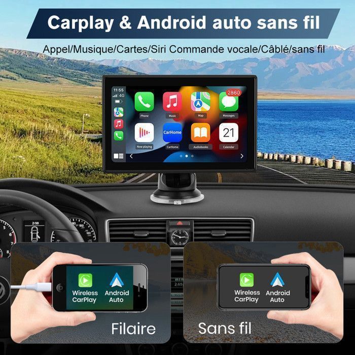 AWESAFE 7-Zoll-HD-Touchscreen-Auto-Navigationssystem mit kabellosem CarPlay, Android Auto und Rückfahrkamera