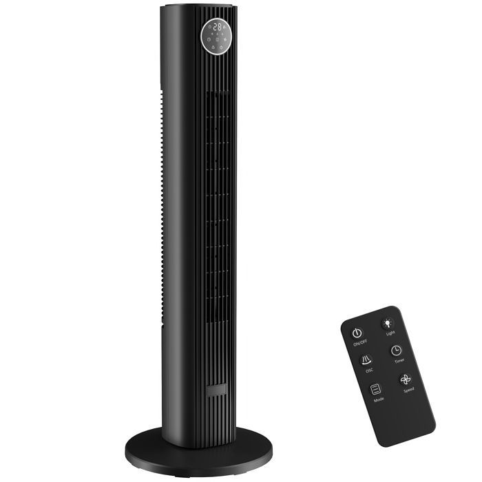 Ventilador de torre - HOMCOM - silencioso (28 dB) - oscilación de 80° - 12 velocidades, 4 modos - ABS - 92 cm de altura - negro