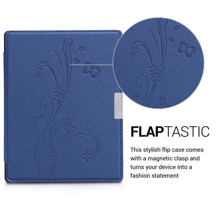 E-reader hoesje - kwmobile - Kobo Aura Edition 1 - Kunstlederen hoes - Magnetische sluiting - Blauwe vlinders en bloemen