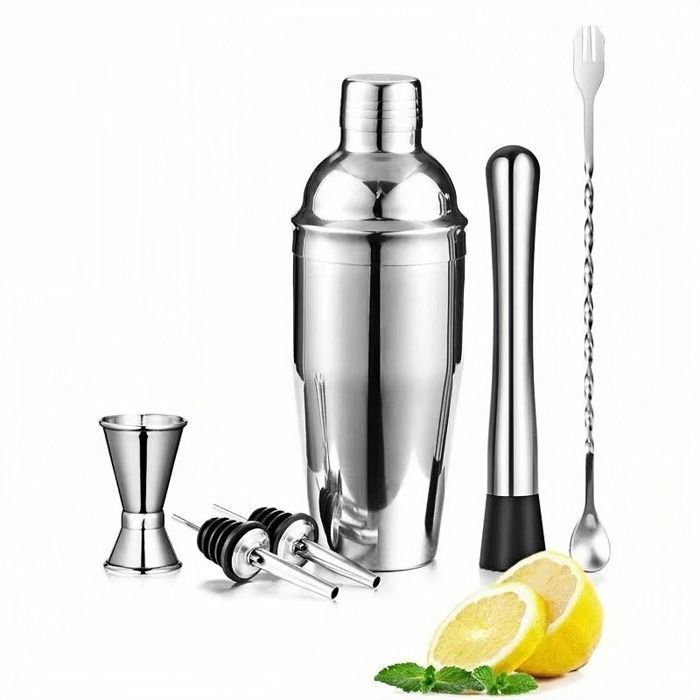 Juego de coctelería casera de 6 piezas, coctelera de acero inoxidable de 750 ml, juego de coctelería Label