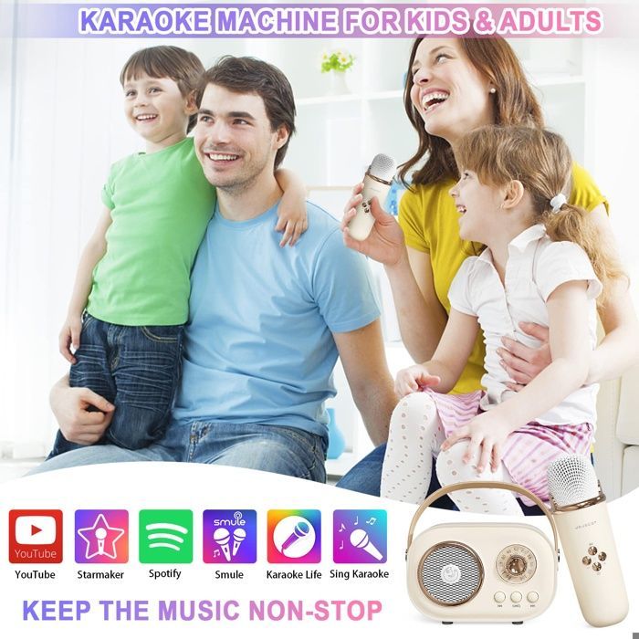 Mini karaoké mignon, Bluetooth portable avec micro, pour fêtes enfants et adultes (jaune)