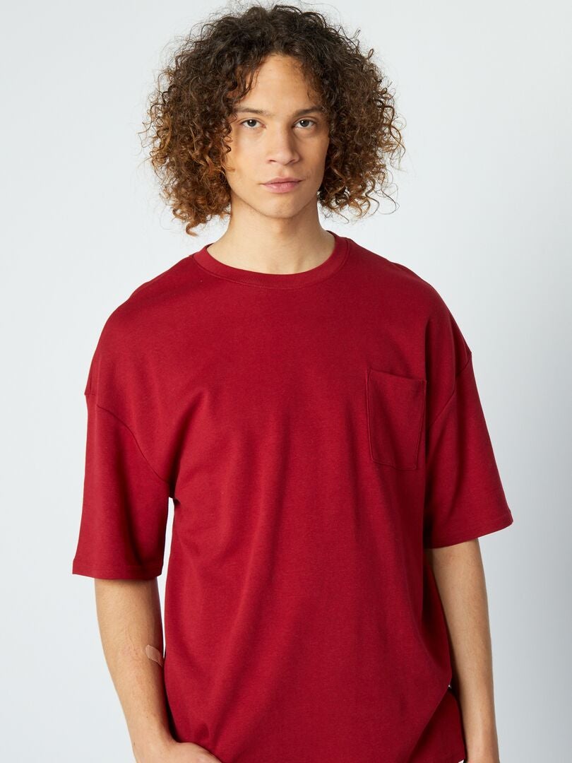 T-shirt met ronde hals en borstzak - ROOD