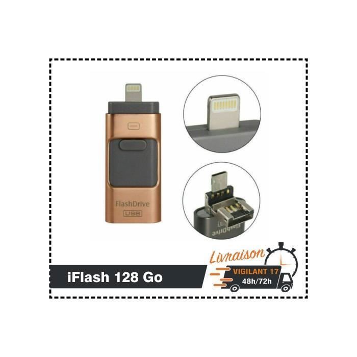 Memoria USB de 128 GB - I-flash - 3 en 1 - Compatible con iPhone/iPad/Android - USB 3.0 - Memoria flash ZISONIX