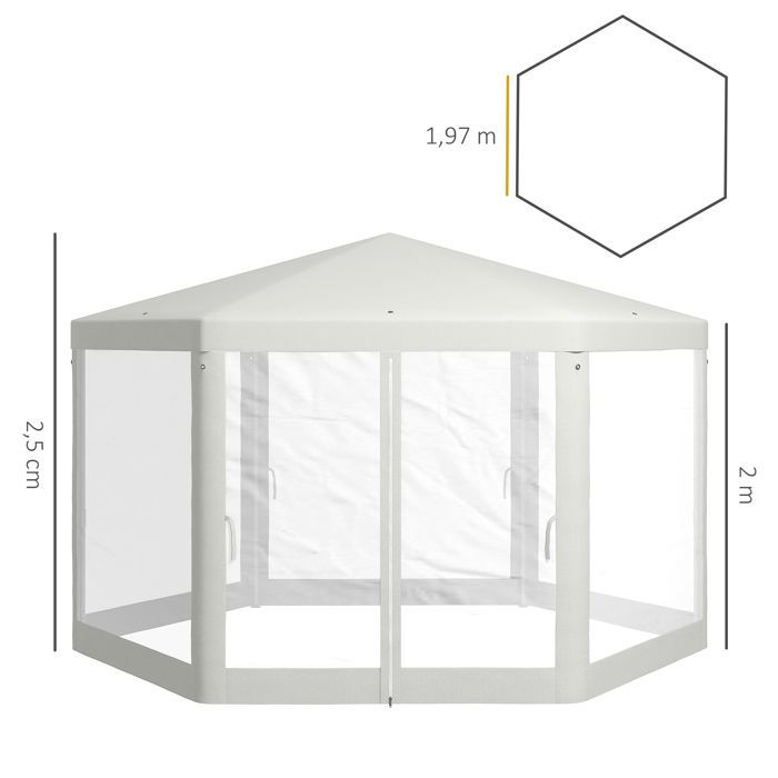 Tuinpaviljoen - Outsunny - zeshoekige partytent 10 m² gezellige stijl - metaal - crème