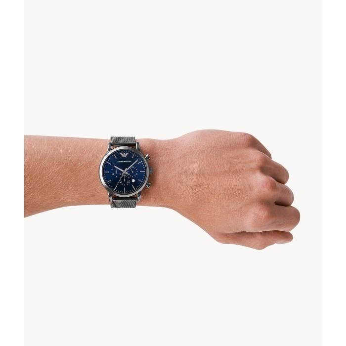 Montre Homme Emporio Armani AR1979 - Chronographe - Acier Inoxydable - Gunmetal - Bleu