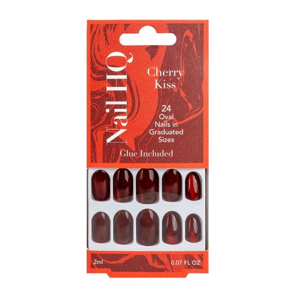 Uñas postizas ovaladas Cherry Kiss de Nail HQ (24 piezas)