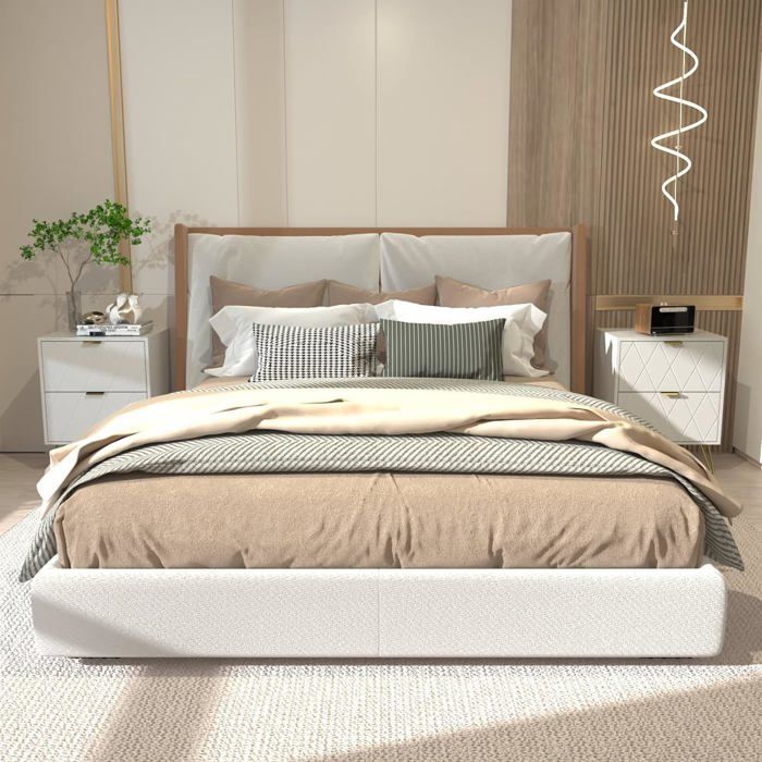 GOOBUY Set of 2 Bedside Tables, 2 Drawers, Gold-Colored Handles and Legs, Scandinavian Style, 40 x 30 x 52 cm, White