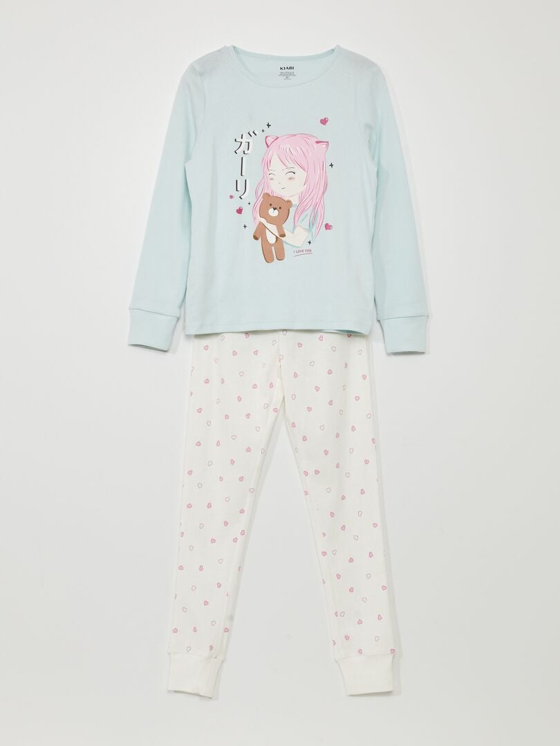 Pijama largo - estampado de fresas - 2 piezas - AZUL