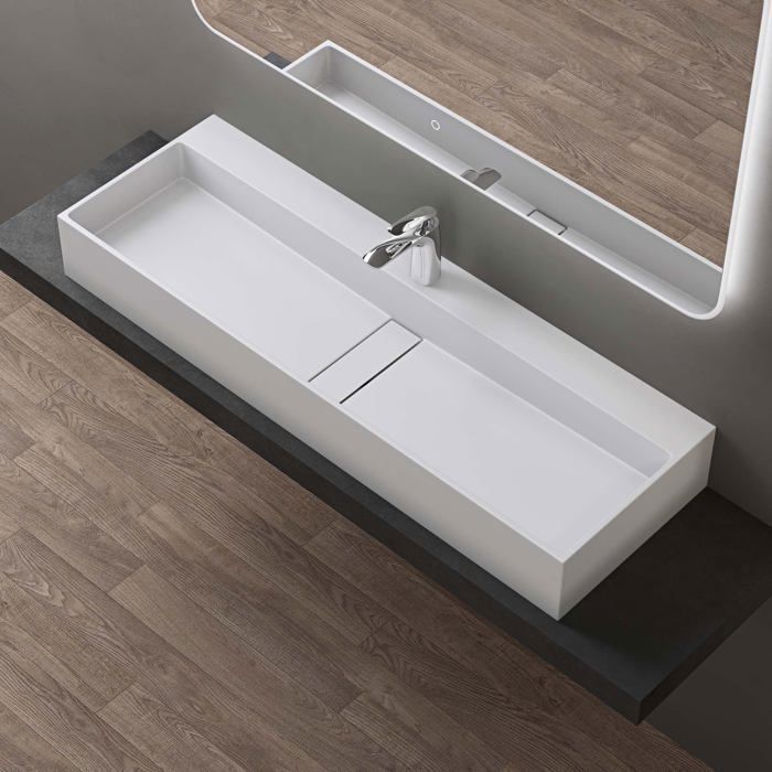 Lavabo de encimera doporro, blanco mate, lavabo de baño mural, lavabo rectangular de 120 cm con tapa de desagüe, Colossum6028
