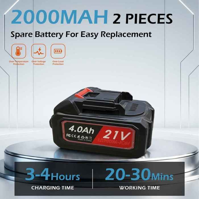 21V 650W Akku-Freischneider, 2 x 4,0Ah Akkus, bürstenloser Motor, einstellbarer Winkel, Komplettset