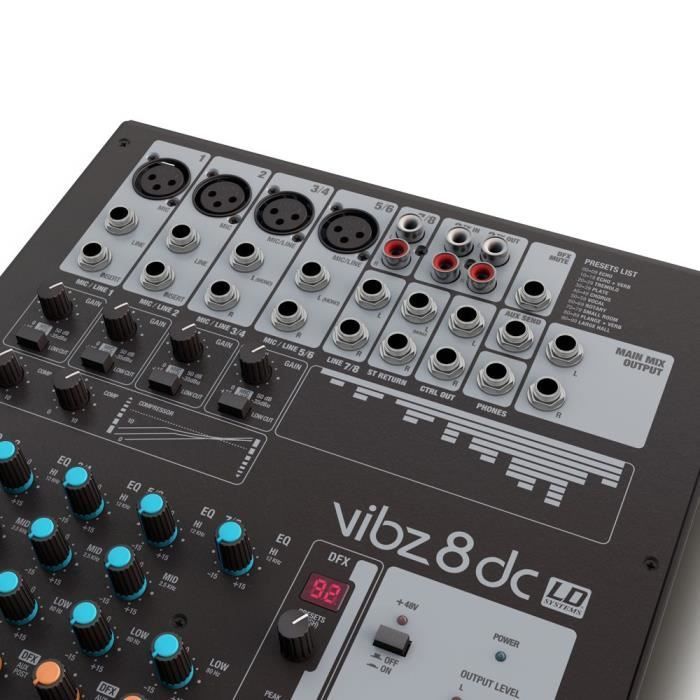 LD System 8-Kanal-Live-Mixer mit integrierten Effekten und Kompressor