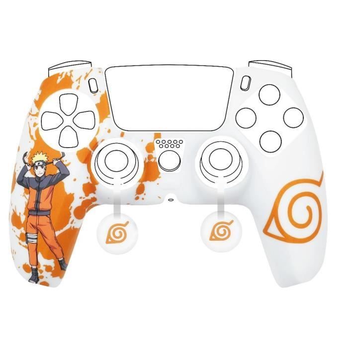 Funda protectora - KONIX - Para mando DualSense de PS5 - Silicona - Reposapulgares - Diseño de Konoha y Naruto - Blanco