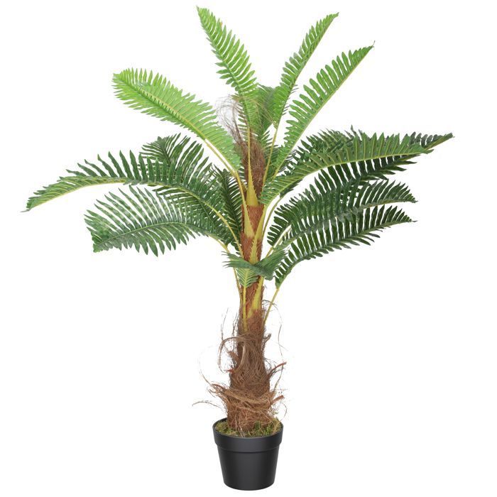 Artificial palm tree - HOMCOM - tropical indoor decoration - 21 leaves - plastic and PEVA - 100 cm - green