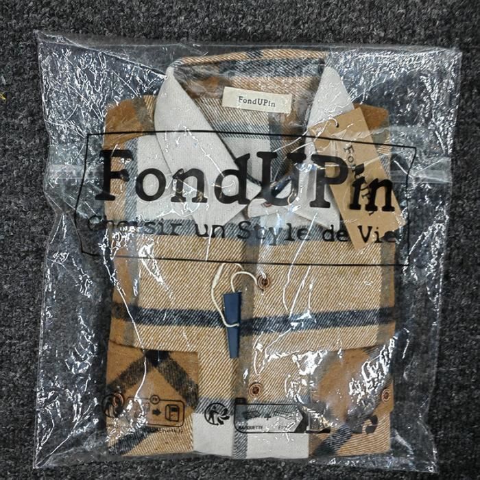 Camisa de hombre - FONDUPIN - Corte regular - Manga larga - Cuadros - Caqui