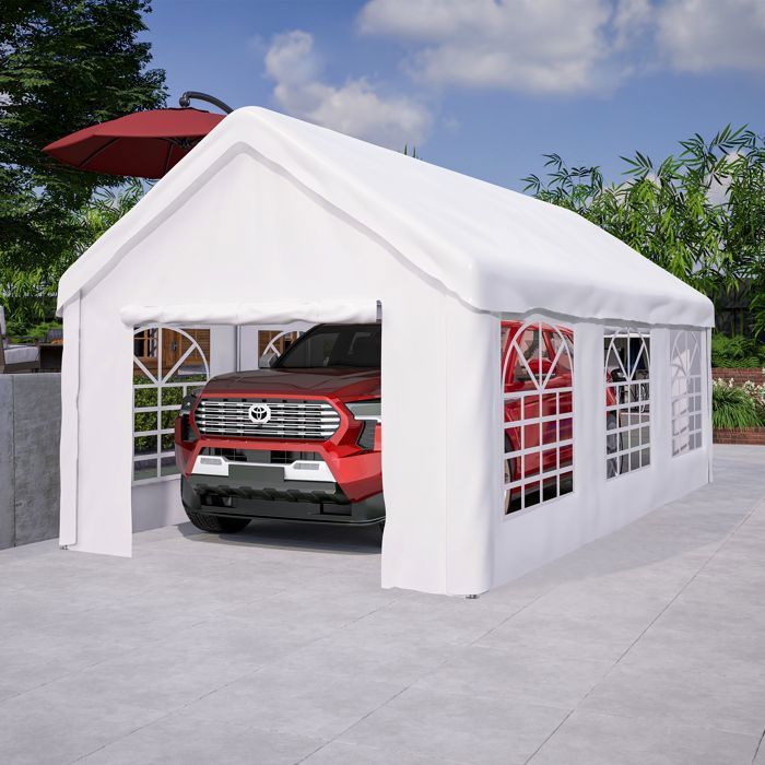 Tettoia/garage in acciaio resistente all'inverno, 3x6 m - Porta avvolgibile + pareti rimovibili - Riparo per auto, SUV e camion