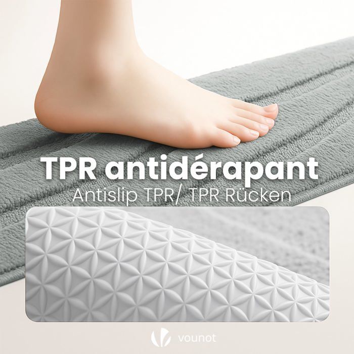 VOUNOT® Lot de 2 Tapis de Bain Antidérapant microfibre motif ondulé 50x80cm gris