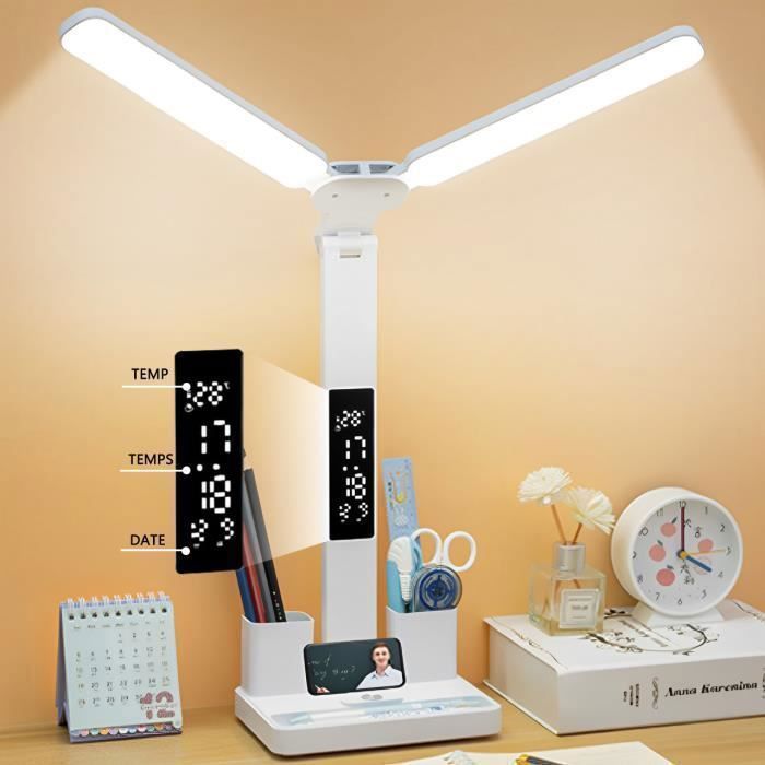 LED Desk Lamp, Dimmable Eye Protection, 3 Color Temperatures, with Pen Holder, LED Display for Study and Work