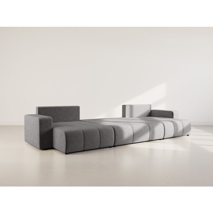 Nicole - Sofá cama panorámico en forma de U de 7 plazas con espacio de almacenamiento en tela - Gris