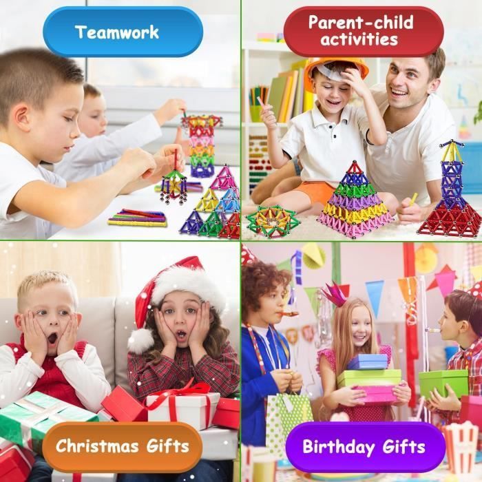 Construction Magnetique Enfant - BLEOSAN - 144 pcs - STEM Jouet - Jeux Educatif de Construction