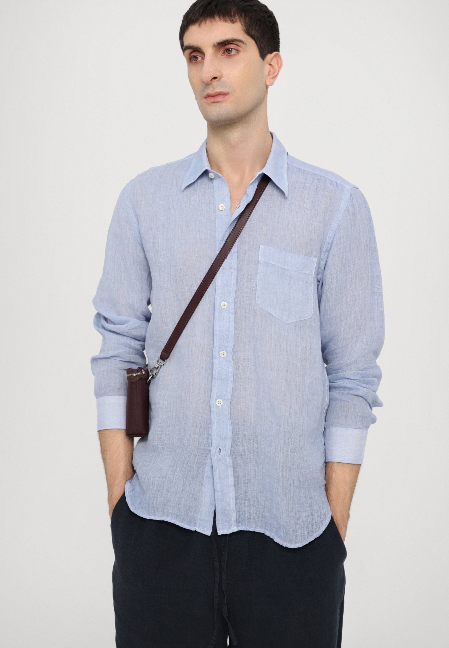 120% Lino Lange Mouwen Normale Pasvorm Heren - Shirt - zee