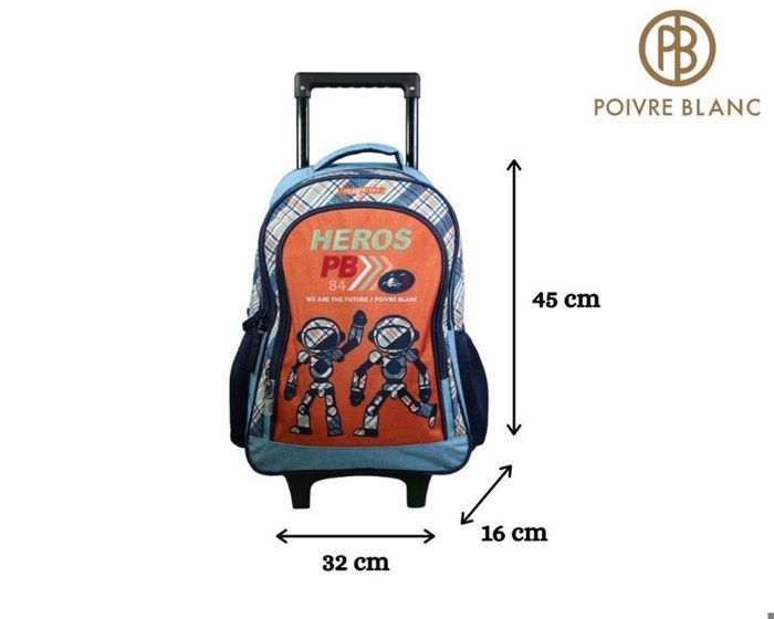 BAGTROTTER Wheeled Backpack White Pepper Robots Orange