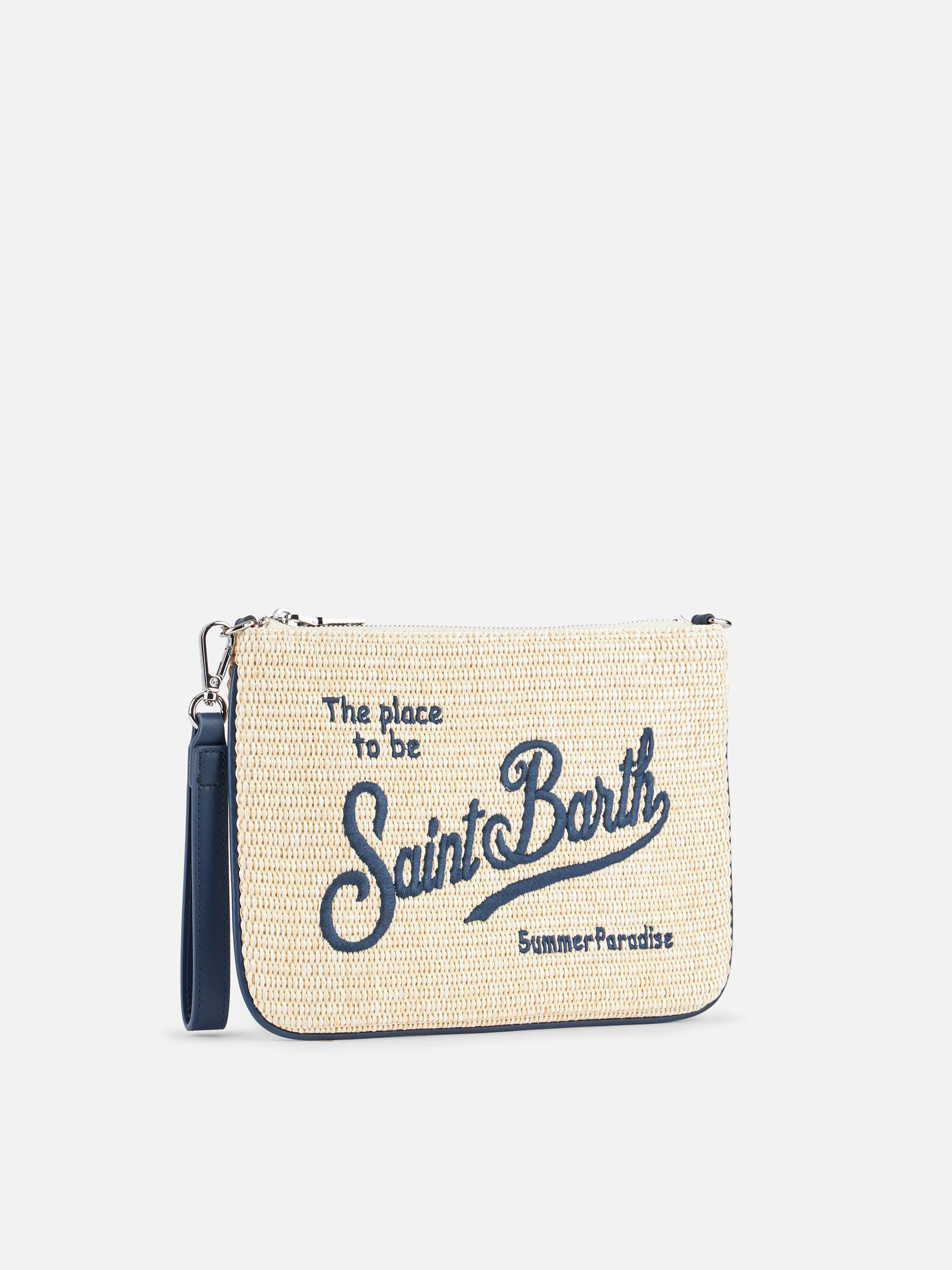 Parisienne Strohtasche | Beigefarbenes Kunststroh | Saint Barth Logo-Stickerei | Reißverschluss | Abnehmbare Handschlaufe | MC2 Saint Barth