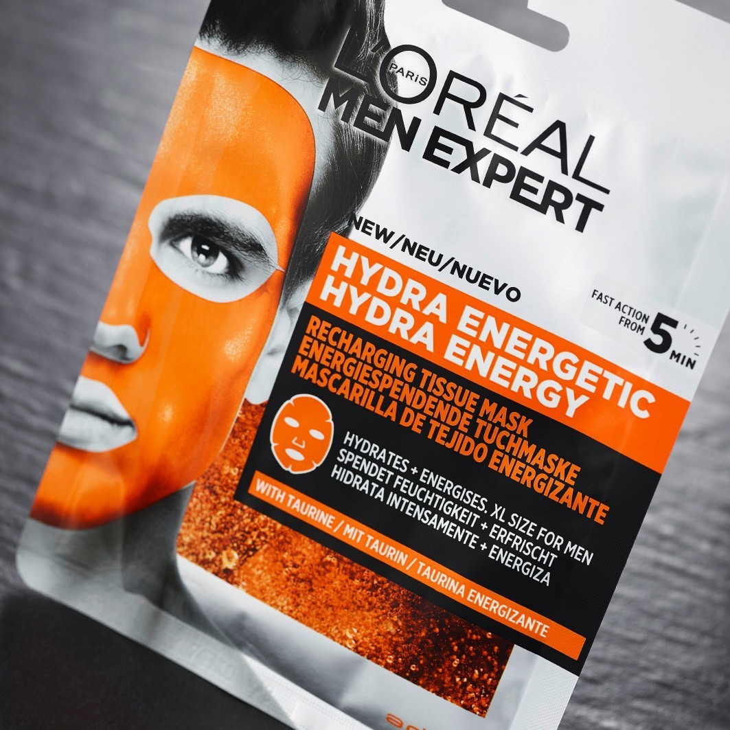 „L'Oréal Paris“ lakštinė veido kaukė vyrams „Expert Hydra Energetic Hydration“ – 1 vnt.