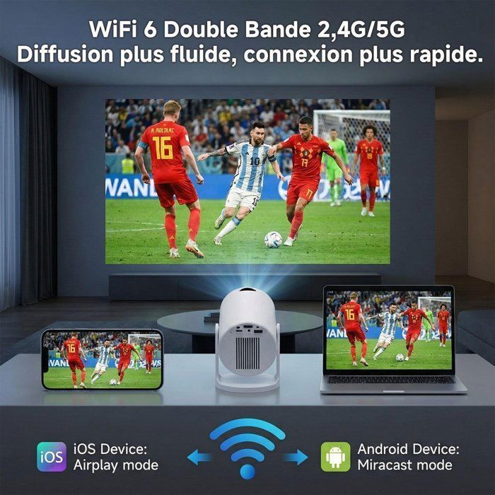Vidéoprojecteur Portable Android TV 13 LaylaTang – 25000 Lumens, Support 4K, AutoKeystone, Rotatif 240°, pour Cinéma Maison, Camping